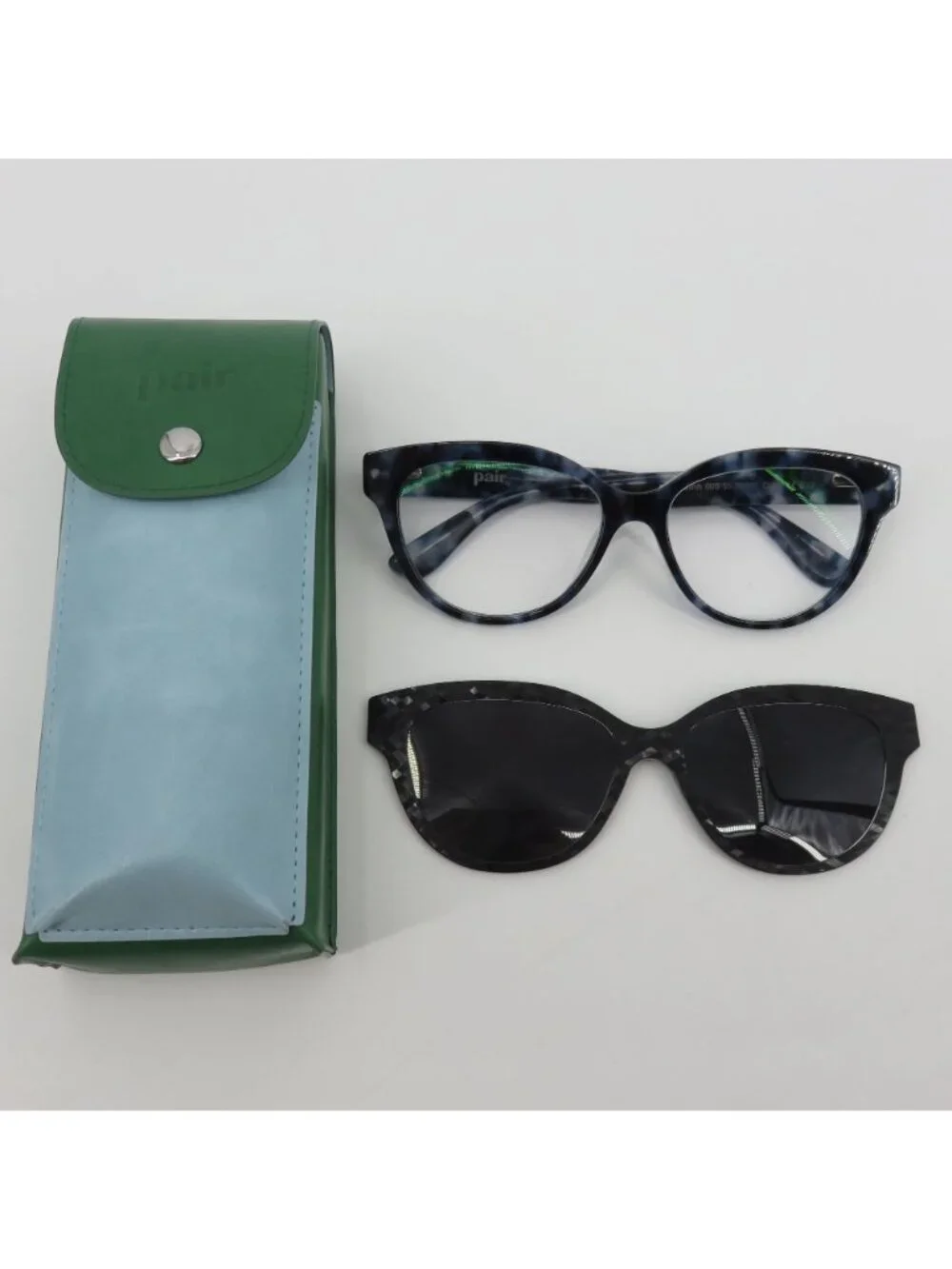 Pair The Quinn Blue Tortoise Eyewear Glasses Frames With Sunglasses Toppers